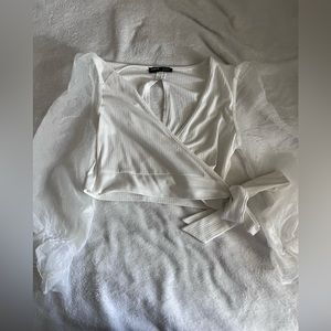 Shein Wrap Crop Top with Sheer Puffer Sleeves